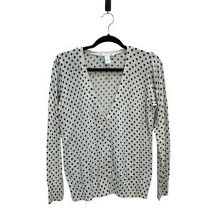 Cyrus Black Polk a dot cardigan on white. Size medium